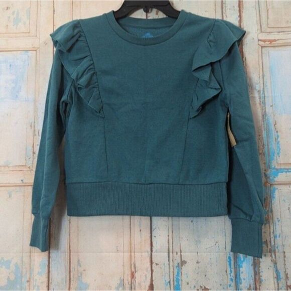 There Abouts Girls Size Large 14 Sweater Green Ruffle Soft Pull On Long Sleeve - Picture 2 of 8
